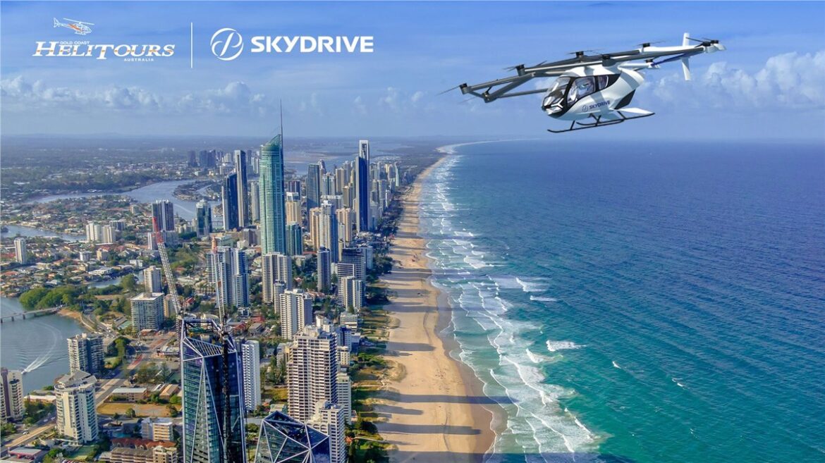 SkyDrive Gold Coast Helitours agreement, SkyDrive SD-05 eVTOL Australia, Australia first eVTOL sightseeing service, Gold Coast eVTOL aircraft, SkyDrive eVTOL 2028, Gold Coast air taxi technology, eVTOL scenic flights Australia, Southport Airfield vertiport, Advanced Air Mobility Gold Coast, electric aircraft tourism Australia, drone magazines in India, Indian defence drone news,